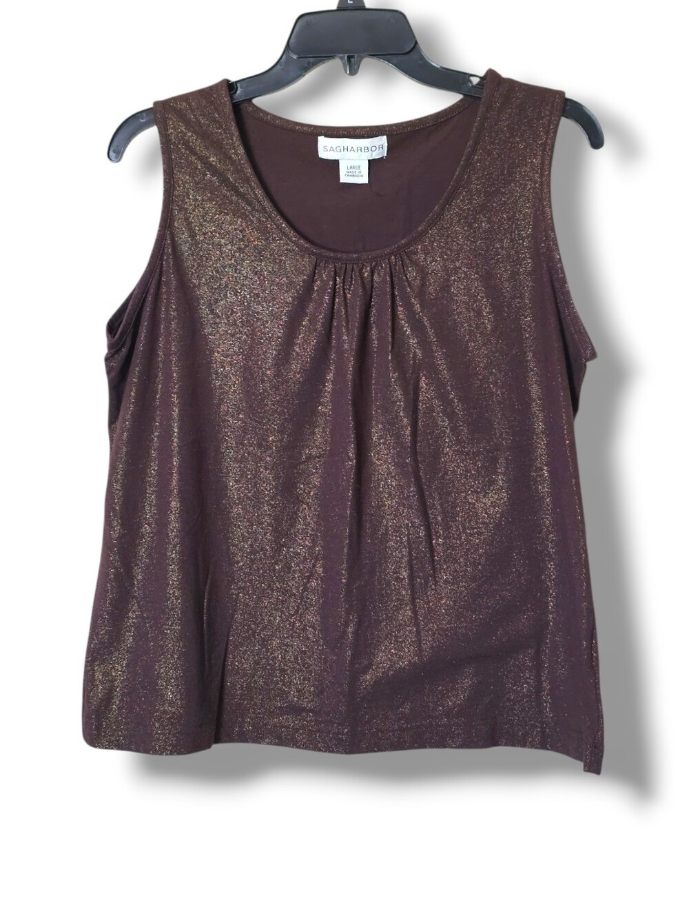 Sag Harbor Shimmer Brown Scoop-Neck Tank - Size Large